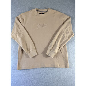 Jordan Script Logo Waffle Knit Long Sleeve Shirt Tan Khaki Mens Large